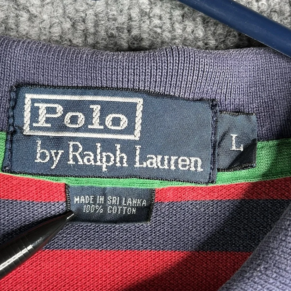 Vintage Polo Ralph Lauren Cookie Crest Polo Shirt Men's Large Rugby Striped Logo